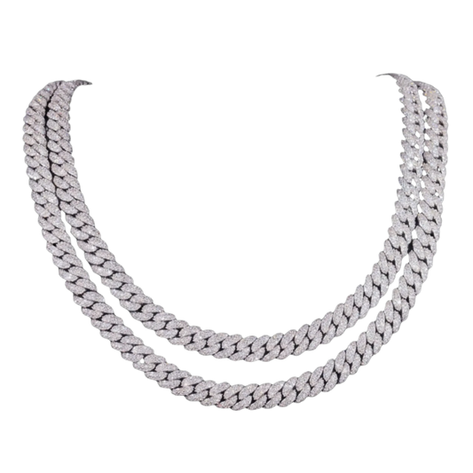 10mm Iced Out Moissanite 925 Sterling Silver Cuban Link Chain and Bracelet